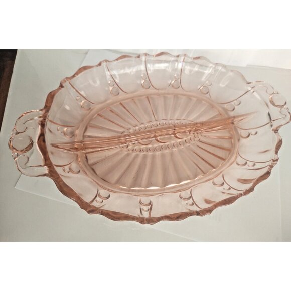 12" - 2 Part Relish Oyster and Pearl Pink Depression Glass Tray Anchor Hocking - Picture 12 of 12